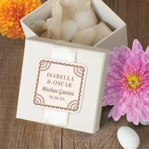 Papel Picado Neutral Colours Wedding Favour Sticke Square Sticker