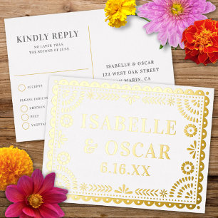Papel Picado Neutral Foil Wedding Reply RSVP Card