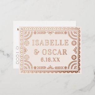 Papel Picado Neutral Foil Wedding Reply RSVP Card