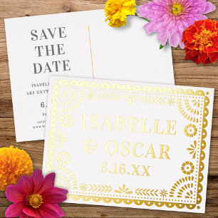 Papel Picado Neutral Wedding Save The Date Card