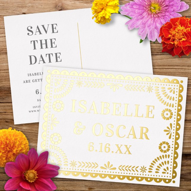Papel Picado Neutral Wedding Save The Date Card (Creator Uploaded)