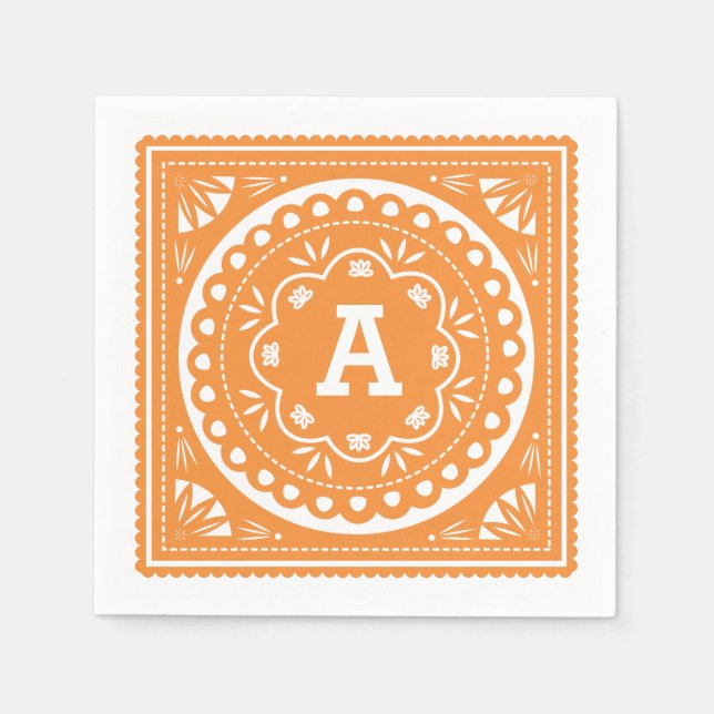 Papel Picado Paper Napkins - Orange (Front)