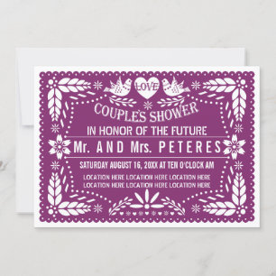 Papel picado purple Mexican wedding couples shower Invitation