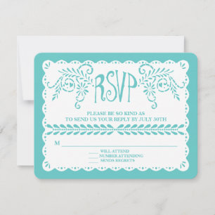 Papel Picado RSVP Aqua Pool Fiesta Wedding Banner Card