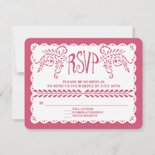 Papel Picado RSVP Hot Pink Fiesta Wedding Banner Card