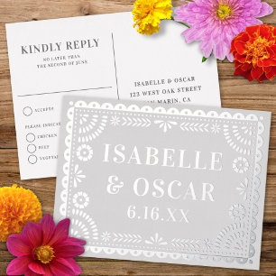 Papel Picado Silver Foil Wedding Reply RSVP Card