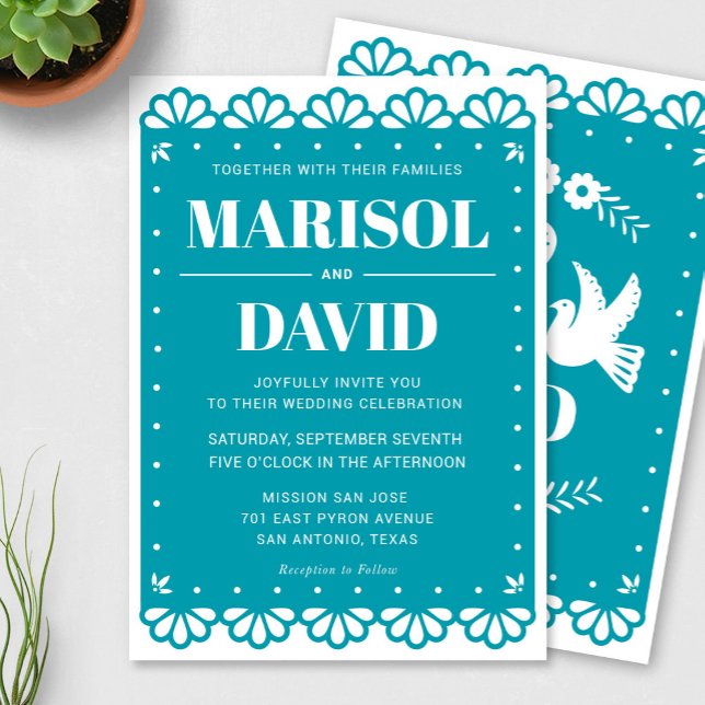 Papel Picado Style Wedding Invitation With Doves (Creator Uploaded)