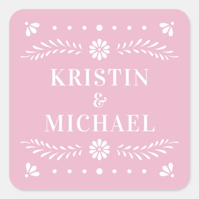 Papel Picado Style Wedding Sticker (Front)