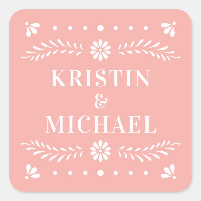 Papel Picado Style Wedding Sticker (Front)