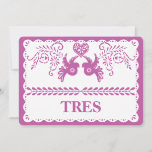 Papel Picado Tres Three Table Number Gold Fiesta