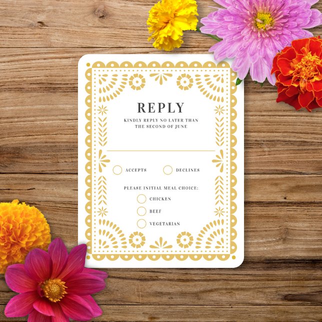 Papel Picado Warm Neutra | Wedding Reply RSVP Card (Creator Uploaded)
