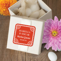 Papel Picado Warm Red Wedding Favour Sticker