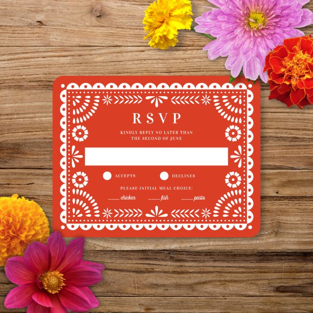 Papel Picado Warm Red | Wedding Reply RSVP Card (Creator Uploaded)