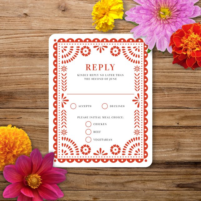Papel Picado Warm Red | Wedding Reply RSVP Card (Creator Uploaded)