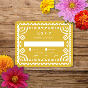 Papel Picado Warm Yellow Wedding Reply RSVP Card