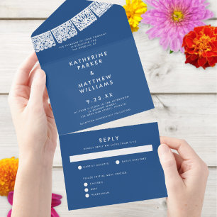 Papel Picado Wedding Banner Blue All In One Invitation