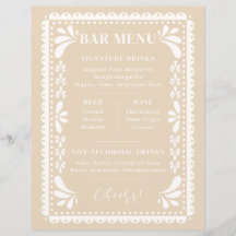 Papel Picado Wedding Bar Menu Modern Mexican Theme