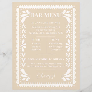 Papel Picado Wedding Bar Menu Modern Mexican Theme