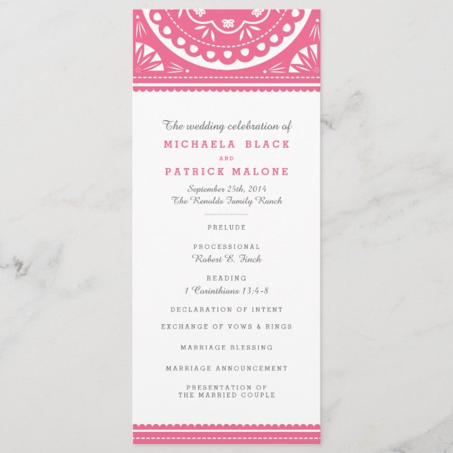 Papel Picado Wedding Program - Pink Programme (Front)