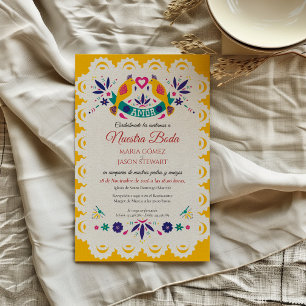 Papel Picado Yellow Nuestra Boda Spanish Wedding Invitation
