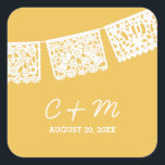 Papel Picado Yellow | Wedding Favour Sticker<br><div class="desc">This sticker is designed to coordinate with our Papel Picado wedding invitation suite (seen below). Use it to decorate your wedding favours or as a fun way to dress up your envelopes! Customise it with your initials (or names) and your date.Tip: You can change the background colour with the eyedropper...</div>