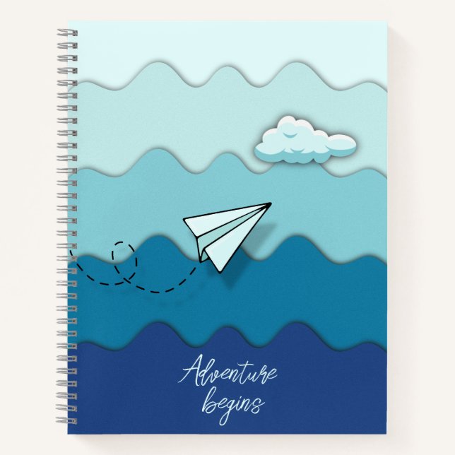Paper aeroplane | Adventure begins | Your journey  Notebook (Front)