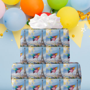 Paper Aeroplane Flying in Paris,Colourful,Watercol