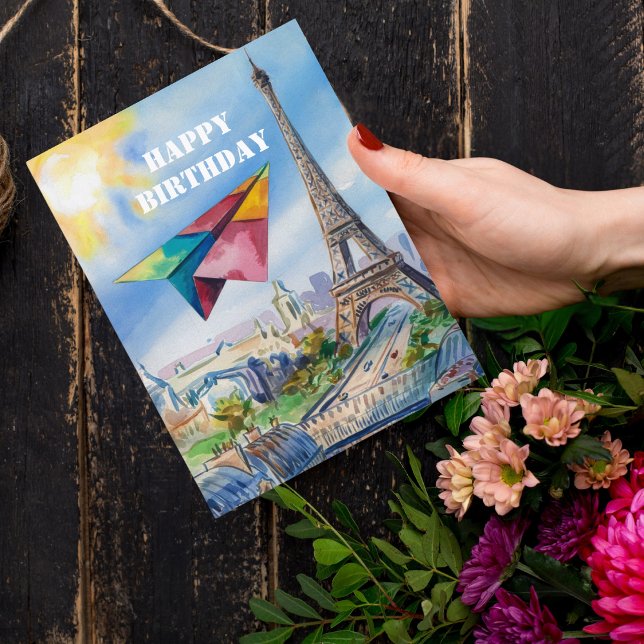 Paper Aeroplane Flying in Paris,Colourful,Watercol Postcard (Creator Uploaded)