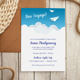 Paper Aeroplane Going Away Farewell Party Invitation