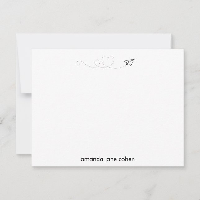 Paper Aeroplane Heart Personalised Stationery Card (Front)