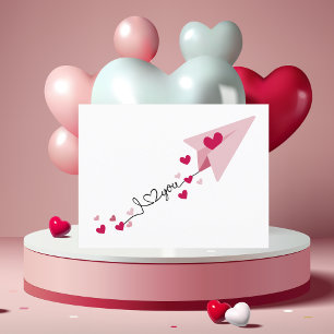 Paper Aeroplane Hearts Love You Valentine's Day Postcard