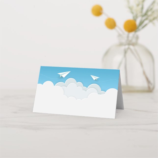Paper Aeroplane in the Clouds Place Card (Front)
