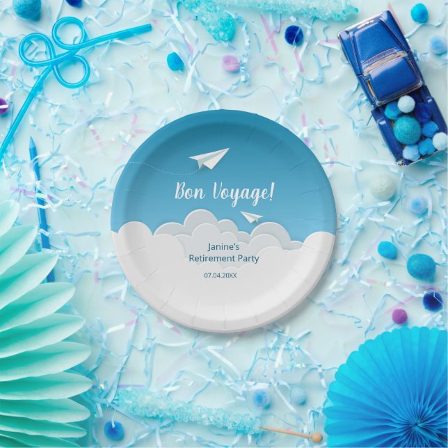 Paper Aeroplane in the Sky Going Away Party Paper Plate (Party)