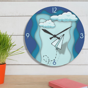 Paper aeroplane Journey begin with a single Large Clock