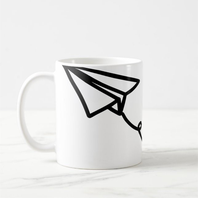 Paper aeroplane line art paper coffee mug (Left)