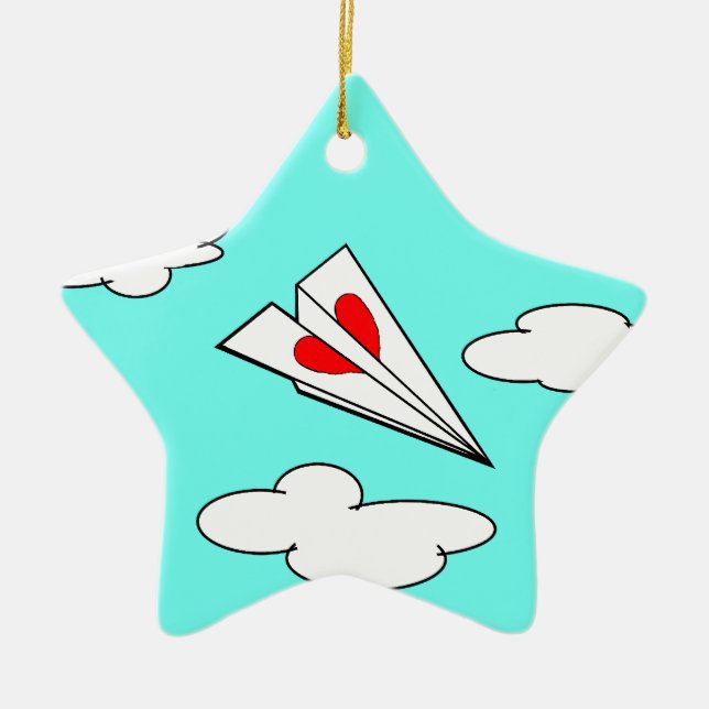 Paper Aeroplane with Heart Ceramic Tree Decoration (Front)