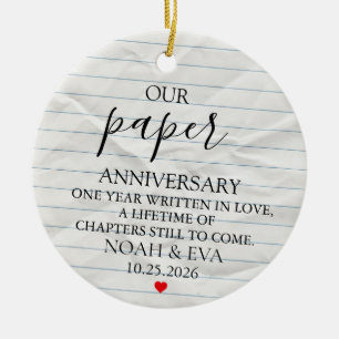 Paper Anniversary Ornament, Paper Anniversary gift Ceramic Tree Decoration
