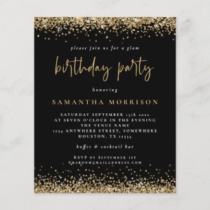 PAPER Any Age Birthday Gold Glitter Black Invite