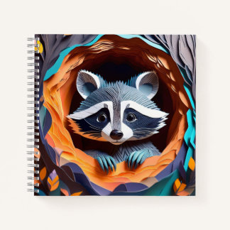 Paper Art Baby Racoon In Tree 3D Notebook