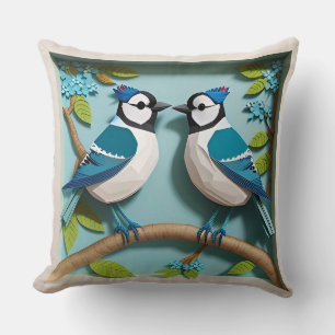 🕊️ Paper Art Blue Jay Bird Lover Gift 🌸 Cushion