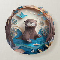 Paper Art Origami Otter in Water 3D