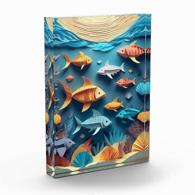 Paper Art Origami Sea Life Scene 3D Photo Block (Left)