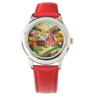 Paper Art Origami Style Farmhouse Scene Watch