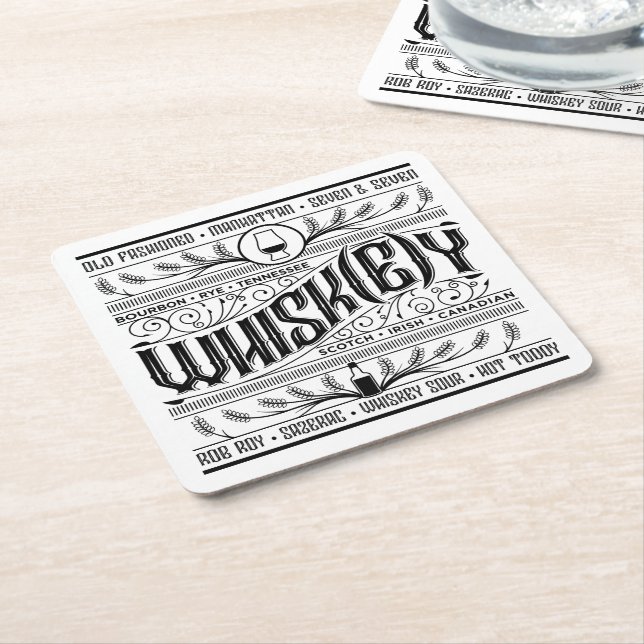 Paper Bar Coaster: Whiskey / Whisky Square Paper Coaster (Angled)