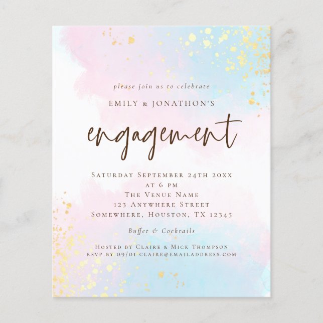 PAPER Blue Pink Watercolor Brown Script Engagement (Front)