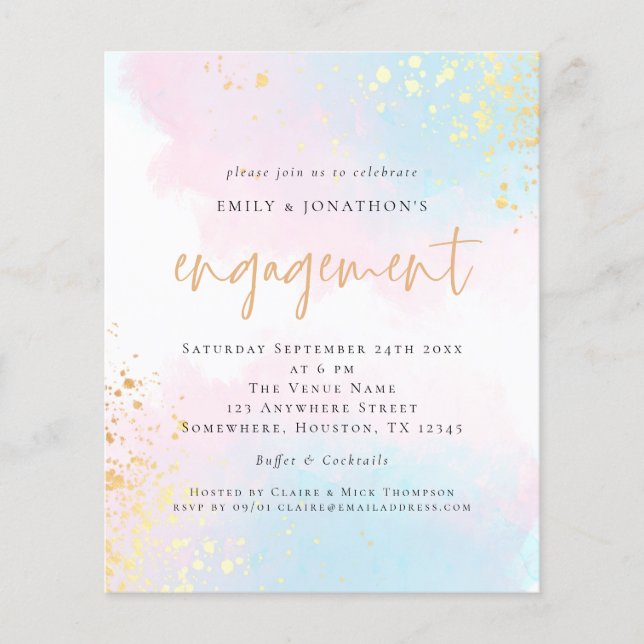 PAPER Blue Pink Watercolor Script Engagement (Front)