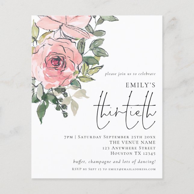 PAPER Blush Pink Florals Thirtieth Birthday Invite (Front)