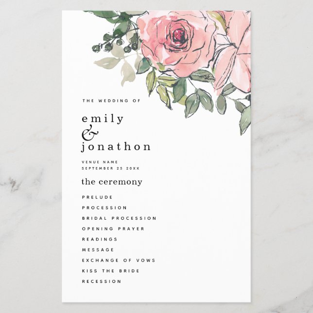 PAPER Blush Pink Florals Wedding Program (Front)