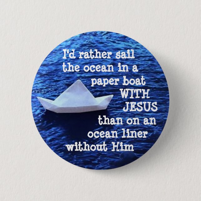 Paper Boat With Jesus 6 Cm Round Badge (Front)