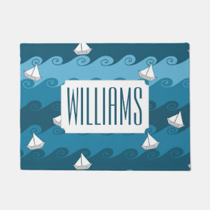 Paper Boats Pattern Add Your Name Doormat